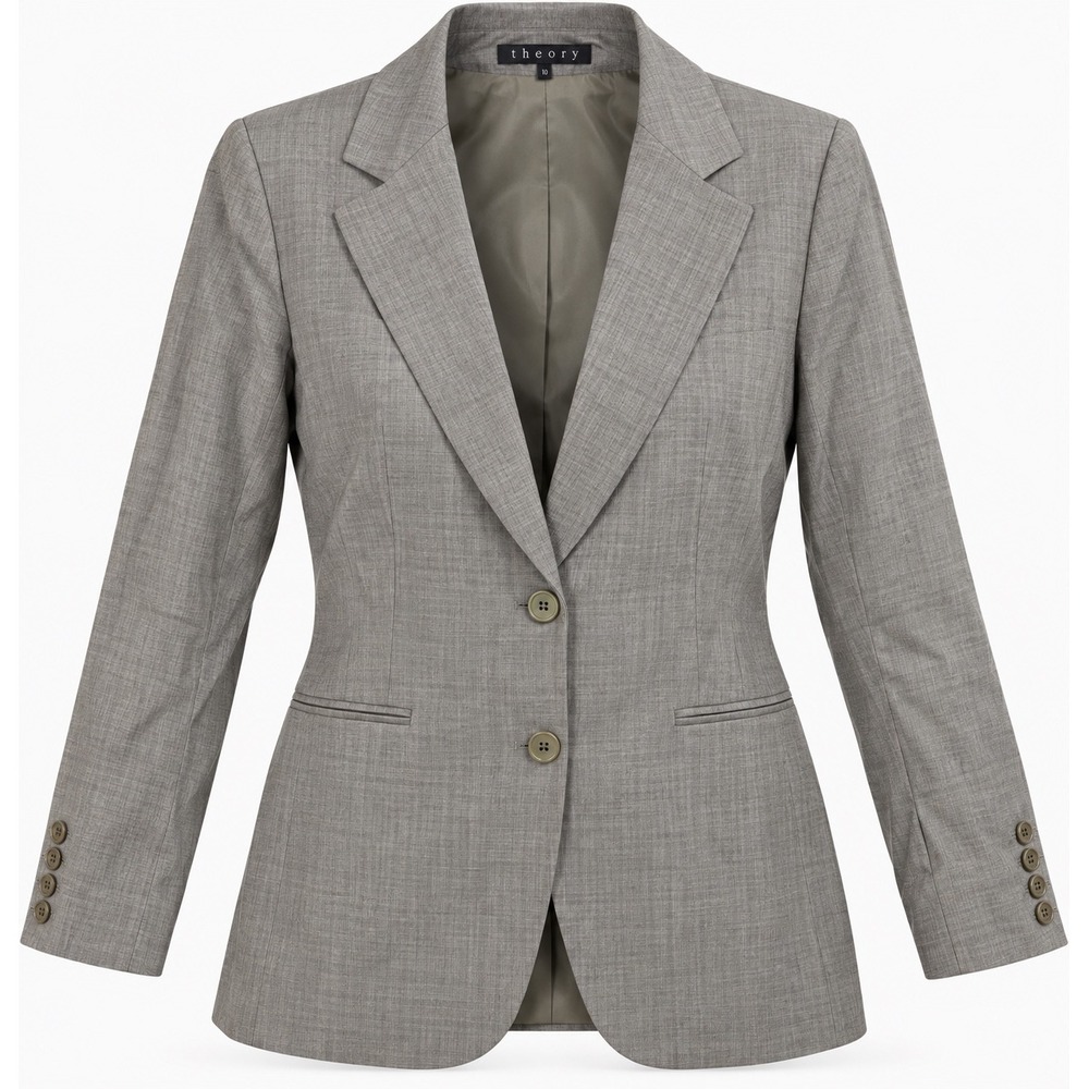 Theory Womens Grey Wool 2-Button Tailored Blazer Jacket Size 10 Made in USA
